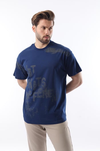 Lacivert Baskılı Erkek T-shirt E7115