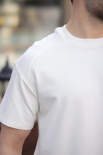 Ekru Bisiklet Yaka Basic Erkek T-shirt E7138