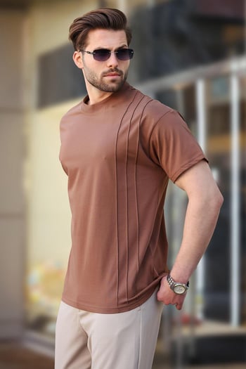 Madmext Kahverengi OverFit Erkek T-shirt E7130