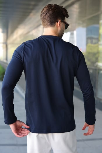 Lacivert %100 Pamuklu Slim Fit Erkek Tişört E7187