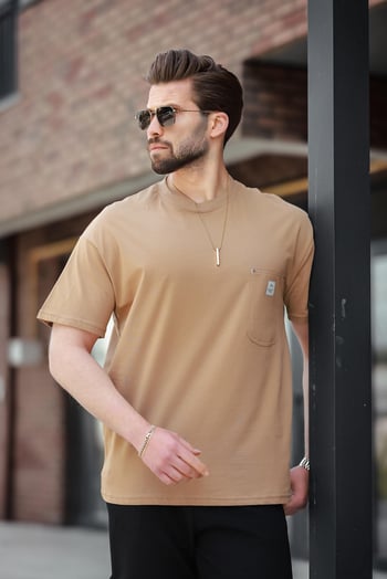 Kapuçino Cepli Bisiklet Yaka Basic Tişört E7149
