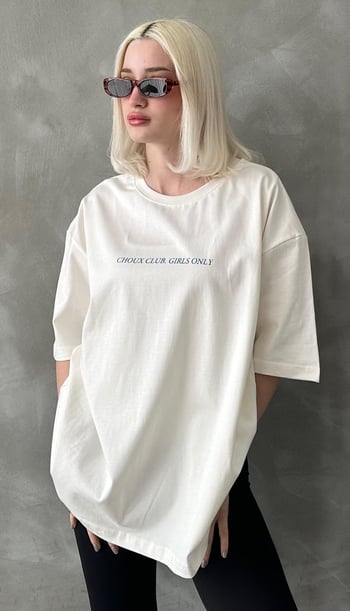 Ekru Oversize Sırt Ve Ön Baskılı Bisiklet Yaka Kısa Kollu Tişört MG2130