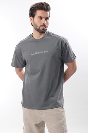 Füme Bisiklet Yaka Baskılı Erkek T-shirt E7110