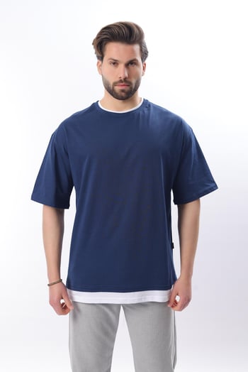 Madmext Oversize Lacivert Erkek Tişört 4978