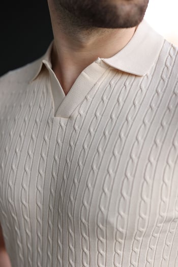 Taş Rengi Slim Fit Polo Yaka Triko Erkek Tişört E7472