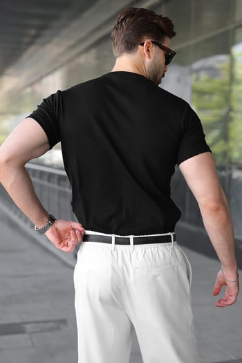 Siyah Bisiklet Yaka Regular Fit Erkek Tişört E7188