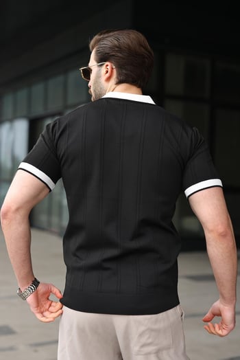 Siyah Polo Yaka Triko Erkek Tişört E7470