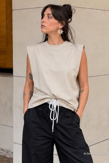 Mad Girls Bej Vatkalı Tişört MG900