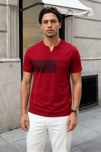 Bordo Cep Detaylı Regular Fit Erkek Tişört 6094