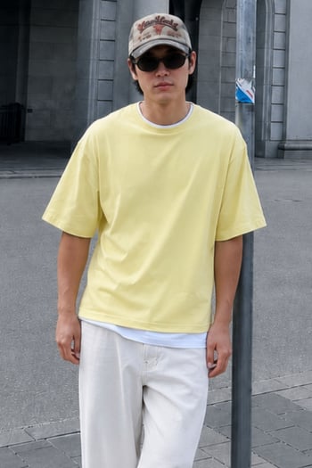 Madmext Yellow Oversize T-shirt for Men 4978