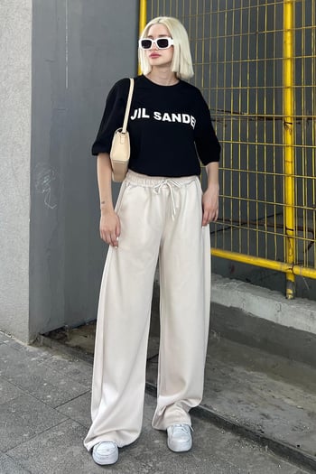 Siyah Oversize Baskılı Bisiklet Yaka Kısa Kollu Tişört MG2126