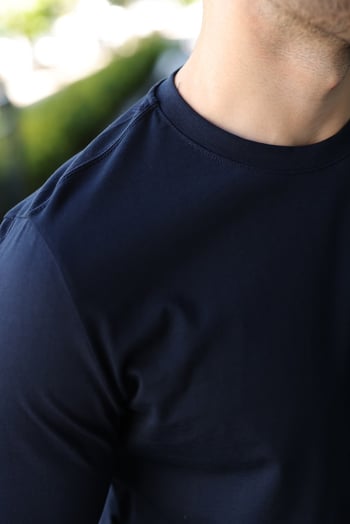 Lacivert %100 Pamuklu Slim Fit Erkek Tişört E7187