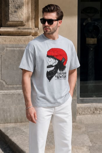 Madmext Men Designed Dye Gray T-shirt 5361