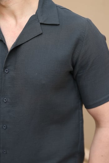Füme %100 Pamuklu Erkek Şort Gömlek Takım E7361