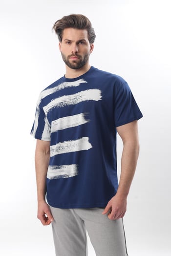 Lacivert Baskılı Regular Fit Erkek T-shirt E7107
