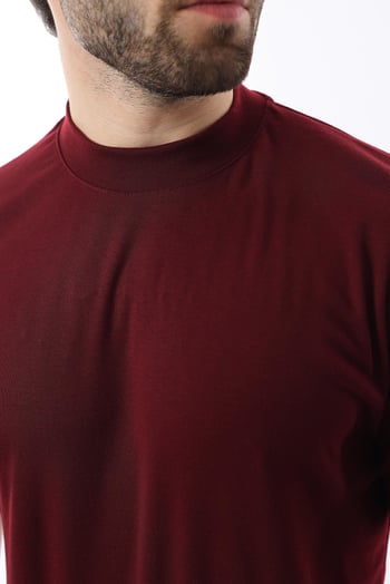 Bordo Bisiklet Yaka Basic Erkek T-shirt E7113