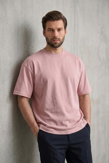 Erkek Toz Pembe Oversize Fit Basic Tişört 6066