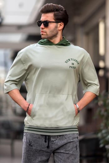 Mint Yeşili Kapüşonlu Erkek Tişört  Tişört 6182