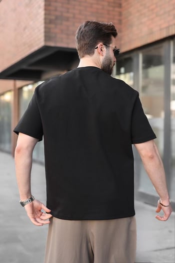 Siyah Bisiklet Yaka Oversize Erkek Tişört E7176