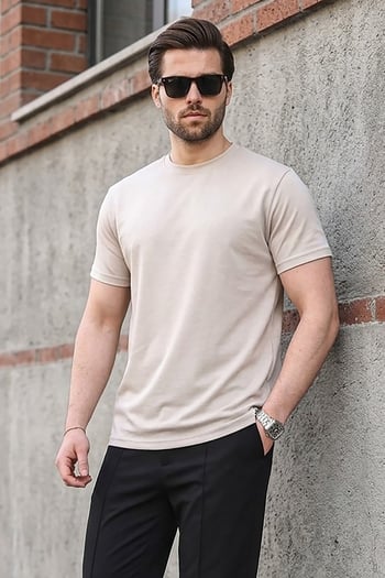Taş Rengi Regular Fit Basic Erkek Tişört 6131