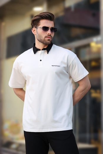 Madmext Ekru Düğmeli Polo Yaka Erkek T-shirt E7119