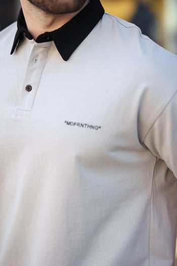 Madmext Boyalı Gri Düğmeli Polo Yaka Erkek T-shirt E7119