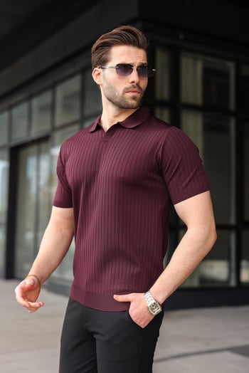 Mürdüm Polo Yaka Triko Erkek Tişört E7461