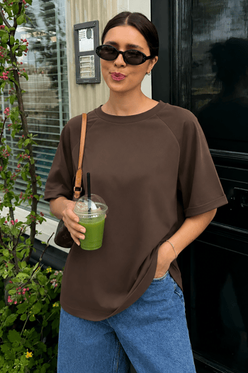 Sütlü Kahve Oversize Basic Kadın Tişört