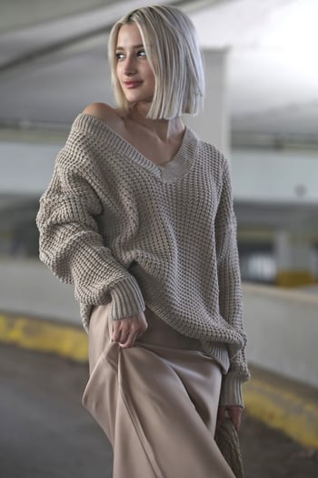 Stone Gray Oversize V Neck Sweater MG1440