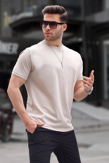 Taş Rengi Regular Fit Basic Erkek Tişört 6131