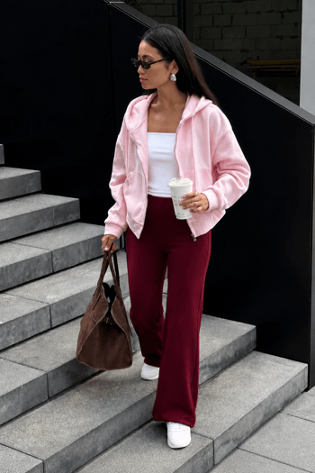 Bordo Yüksek Bel Düz Model Kadın İspanyol Paça Tayt Pantolon Mg2288