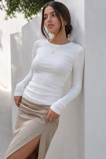 Beyaz  Kayık Yaka Modal Kaşmir Ultra Hafif Body MG2627 MG2627