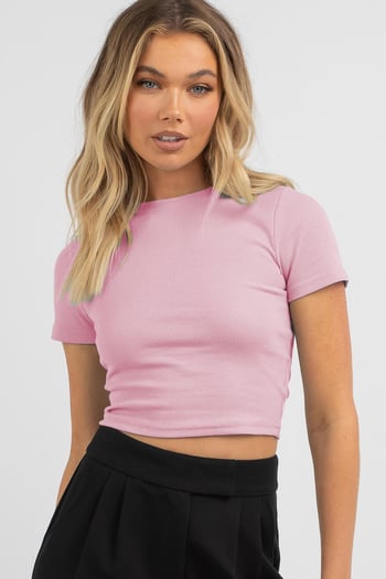 Toz Pembe Basic Crop Kadın Tişört MG1772