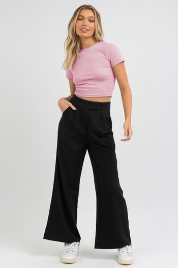 Toz Pembe Basic Crop Kadın Tişört MG1772
