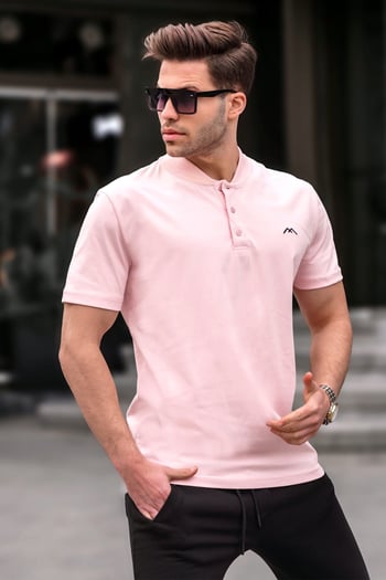 Toz Pembe Rengi Hakim Yaka Erkek Tişört 6067