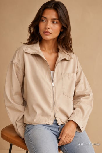 Camel Fermuarlı Cep Detaylı Oversize Kadın Ceket MG2188