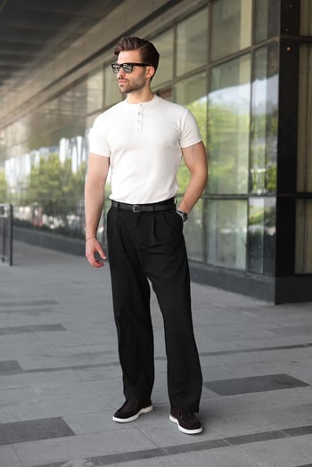 Ekru Slim Fit Hakim Yaka Triko Erkek Tişört E7189