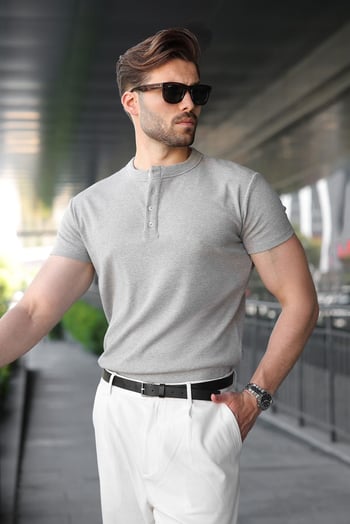 Grimelanj Slim Fit Hakim Yaka Triko Erkek Tişört E7189