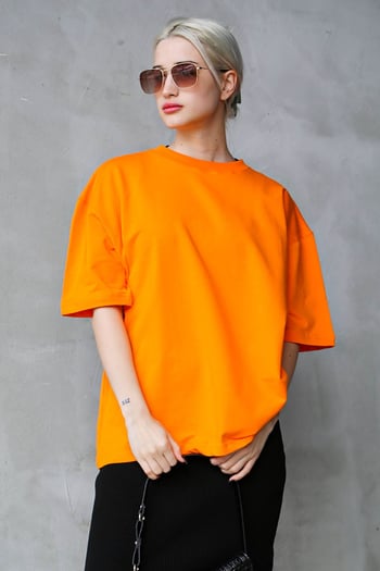 Turuncu Bisiklet Yaka Basic Oversize T-shirt MG1687