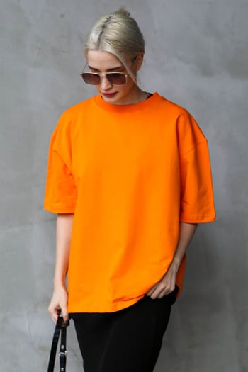 Turuncu Bisiklet Yaka Basic Oversize T-shirt MG1687
