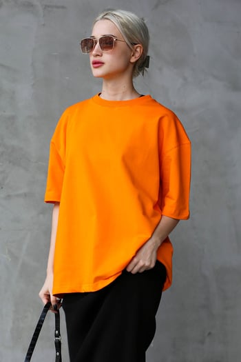 Turuncu Bisiklet Yaka Basic Oversize T-shirt MG1687