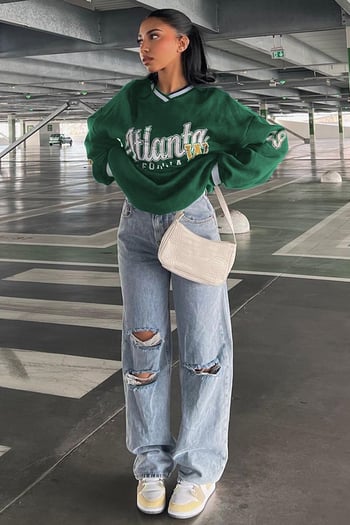 Green Printed V Neck Sweatshirt MG1576