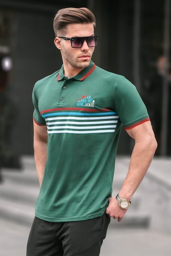 Yeşil Çizgili Polo Yaka Tişört 5869