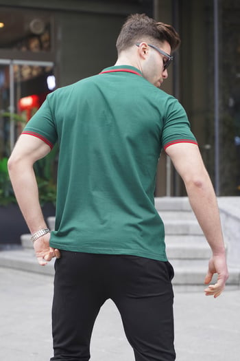 Yeşil Çizgili Polo Yaka Tişört 5869