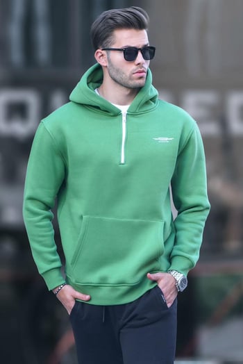 Yeşil Fermuarlı Kapüşonlu Sweatshirt 6143