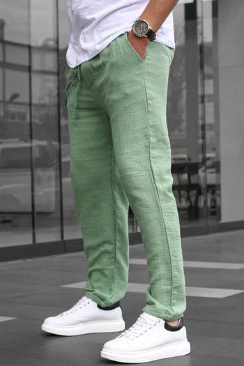 Yeşil Müslin Kumaş Erkek Basic Pantolon 6507