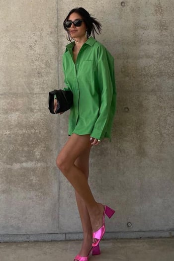 Green Oversize Basic Poplin Shirt MG1530