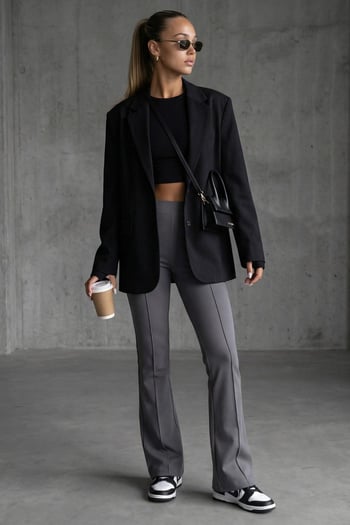 Füme Yüksek Bel Flare Paça Şık Günlük Kadın Tayt MG2645