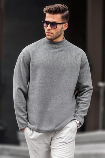 Boyalı Gri Balıkçı Yaka Oversize Erkek Kazak 6114