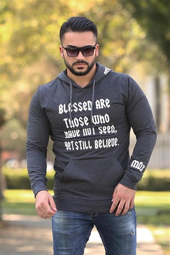 Antrasit Baskılı Kapşonlu Sweatshirt 4097